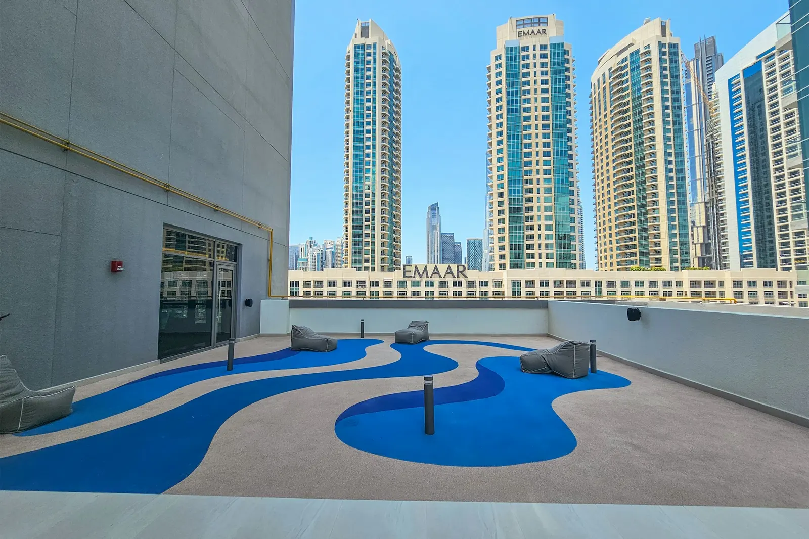 Modern high-rise towers in a Dubai business district